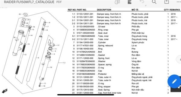Phuộc trước trái Raider/Satria (đời mới)