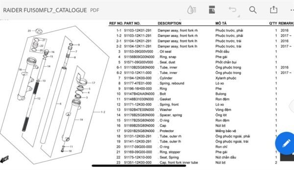 Phuộc trước phải Raider/Satria (đời mới)
